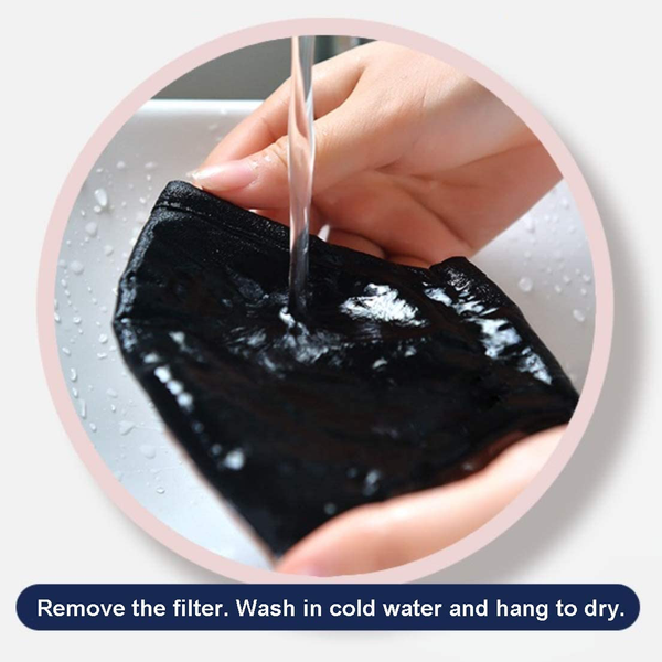 The face mask being washed in soap. Wash in cold water, than hang