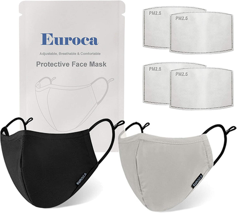 Euroca face masks. There is a gray one and a black one in the image.