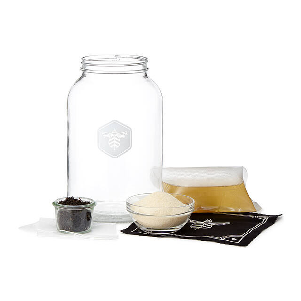 glass jar, black tea, cane sugar, as well as a cotton cloth jar cover